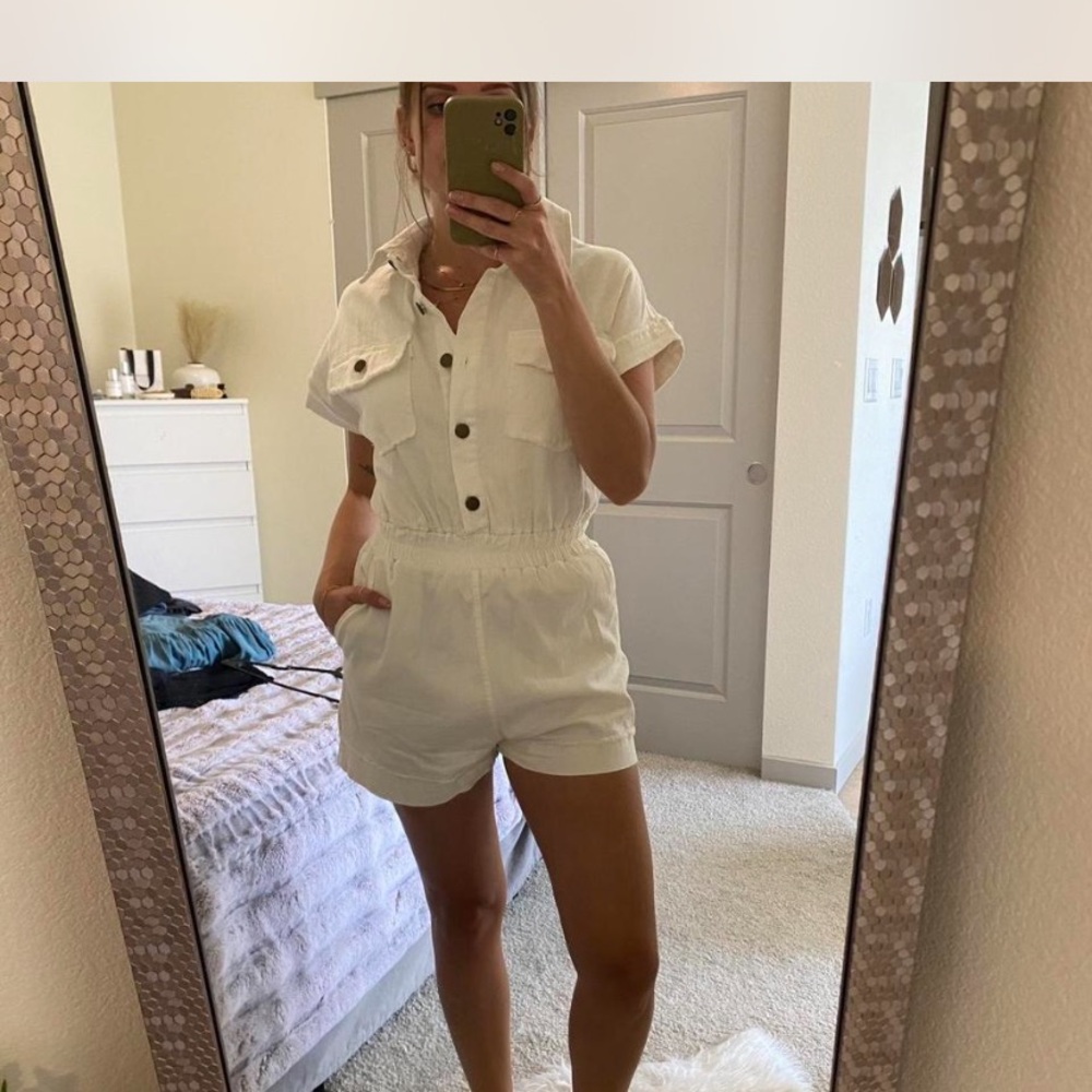 White Denim Button-Up Romper